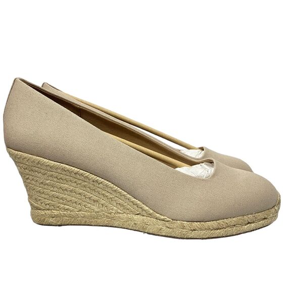 J. CREW Seville Espadrille Wedges Tan Beige Color Canvas Size 12 - Picture 3 of 8